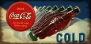 COCA COLA BOTTLES IN SNOW HEAVY DUTY USA MADE METAL SODA POP ADVERTISING SIGN