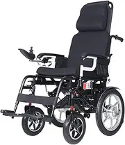 Portable Electric Wheelchair with Headrest,Foldable Power Mobility Wheelchair Adjustable Backrest and Pedal Angle for The Elderly Disabled,Black(12AH)