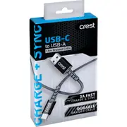 Crest USB C to USB A Braided Cable Assorted 1.5m each