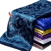 Manyshofu Jacquard Satin Fabric by The Yard - 60 Inch Wide, Shiny Brocade Navy Blue Fabric Smooth & Floral Damask Fabric for DIY Decorations, Craft, Wedding Dress, Costumes, Fashion, Sewing(10 Yard)