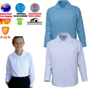 3 PACK GIRLS PETER PAN COLLAR LONG SLEEVE SCHOOL SHIRT ADJUSTABLE CUFF