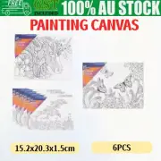 6 x Printed Colouring Painting Canvas Butterfly Dolphin Kids Art Drawing 20.3cm