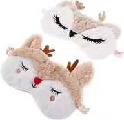 OSOLADY 2pcs Cartoon Reindeer Sleep Mask For Girls And Women Plush Eye Mask For Sleeping Comfortable And Soft Ideal For Party Games Travel