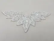Opaque White Wings Large Beaded Sequined Sewing Sew-On Applique Craft Patch VTG