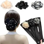 Hand Embroidered Flowers Deft Bun Maker - 3Pcs Women's Hair Bun Roller and Twister - Ball Hair Clip for Flower Hairstyles