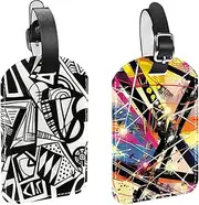 [KQNZT] Luggage Tags, 2 Pcs Leather Luggage Tags for Suitcases, Bag Tags for Luggage, Travel Tags, Unique Luggage Tags, Modern Abstract Psyche Art Wave Point Geometry