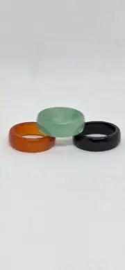 Multi Color Jade Ring band SET for woman/man. Black Onyx, Green Jade, Red Jade
