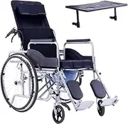 Wheelchair Reclining Wheelchair Commode Multifunctional Bathroom Shower Toilet Chair Folding Manual Wheelchair W/Dining Table for Adults Handicap Elderly Driving Trolley