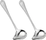 Worldity 2 Pack Stainless Steel Saucier Drizzle Spoon with Spout Small Gravy Ladle, 7.87" Soup Spoons Kitchen Utensil Mirror Polish Drizzle Spoon for Chocolates, Gravies and Sauces, Silver