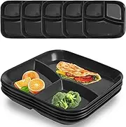 YUESHENGHAO 10-Inch Unbreakable Wheat 3-Compartment Divider Plate (5PCS) - Child/Adult, Dishwasher/Microwave Safe, Lightweight Reusable Plastic, BPA-Free (Black)