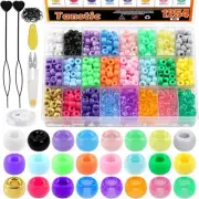 1254Pccs Plastic Pony Beads Kit, 24 Colors 4 Styles Hair Beads Rainbow Kandi
