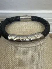 NWT Creed Men’s Black Leather And Stainless Steel Bracelet