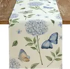 ARKENY Spring Flowers Hydrangea Blue Table Runner - 13"X72", Beige