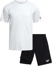[Reebok] Boys Athletic Shorts Set - 2 Piece Summer Clothes Outfit with Graphic Tee and Gym Shorts with Inner Compression Lining