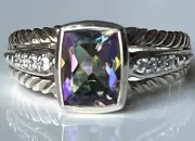 Artisan Crafted Gemstone Cable Ring, Sterling Silver Magic Green Quarts Sz 9 NIB