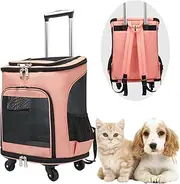 Rolling Pet Carrier, Portable Large Capacity Breathable Pet Carrier with Low Noise Wheels, Side Pocket Anti Scratch Cat Backpack for Travel (Orange)