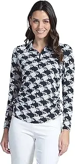 [IBKUL] Athleisure Wear Sun Protective UPF 50+ Icefil Cooling Kimberly Print Adjustable Length Long Sleeve Polo - 48376