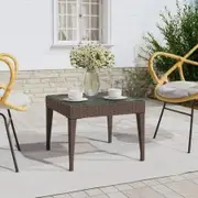 Side Table Brown 50x50x38 cm Poly Rattan and Tempered Glass