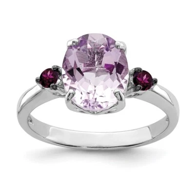 Sterling Silver Rhodium Pink Quartz & Rhodolite Garnet Ring Size 9
