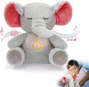 HyDren Breathing Stuffed Animal Calming Soothers for Sleep Heartbeat Plush for Anxiety with Music Lights and Rhythmic Breathing Motion Anxiety Relief Portable Plush Sound Machine (Elephant)