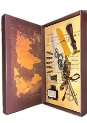 Quill Pen and Ink Set, Calligraphy Feather Pen Set with Wax Seal Stamp, Ink, and