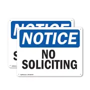(2 Pack) No Soliciting OSHA Notice Sign Decal Metal Plastic