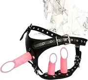 JINJIZHI BDSM Strapon Strap-on Adjustable Masturbation Harness with 3 Dildo Anal Butt Plug Chastity Belt Female Chastity Belt Leather Straps Penis Pants Sex Toys for Women Men