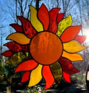 SUN RAYS Australian Stained Glass Handmade Large Red Amber Yellow SUNCATCHER