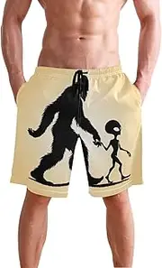 [XYMZR] Men's Swim Trunks Sasquatch Little Alien Quick-Dry Bathing Suit Swimming Board Shorts S