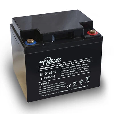 NeutonPower AGM deep cycle battery 12V 50Ah (for Golf Buggy, Scooter, LED Light)