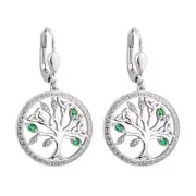 Sterling Silver Green Crystal and CZ Illusion Tree of Life Earrings