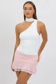 White One Shoulder Top Scarf Neck - Size 14L, Women's Top