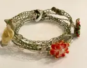 Vintage Lisa Toland Multicolor Flower Beaded Bracelet Crochet Wire