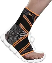 TYNOR Ankle Binder Air Pro for Women & Men, Ankle Sprain Compression Sleeve, Foot Brace with Ankle Support Brace Strap, Heel Protector Wrap for Pain - Black & Orange, Small, 1 Unit
