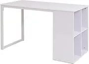 White Desk, Easy Assemble Office Table with Steel Frame & Shelves, Writing, Computer, Home & Gaming - 120 x 60 x 75 cm
