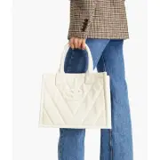 Sandro Kasbah Quilted Canvas Tote Bag Beige Cream Ecru Logo Minimalist $320 NWT