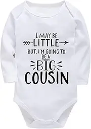 [WOOYONGING] I Maybe Little But I'm Going To Be A Big Cousin Newborn Baby Boy Outfit Long Sleeve Take Home Outfit for Baby Gir