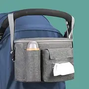 Pram Organiser, Buggy Pram Bag, Universal Multifunctional Pram Organiser Bag with Adjustable Strap, Pram Hanging Storage Bag for Accessories, Pram (Grey)