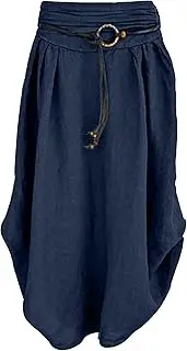 [Aosufei] Women's Retro Elastic Waist Loose Skirt Flowy Asymmetrical Solid Skirt Casual Spring Summer Midi Skirts