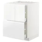 METOD / MAXIMERA base cab f hob/2 fronts/2 drawers, white/Voxtorp high-gloss/white, 60x60x80 cm