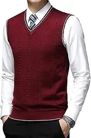 [Gsywaipei] Men's Sweater Vest V Neck Casual Men Sleeveless Pullover Vests Lightweight Fit Cotton Knit Waistcoat