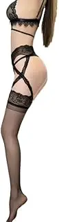 [Generic] Womens Garter Lingerie Set Bra and Panty Sets 3 Piece Lace Underwear (Black, One Size)