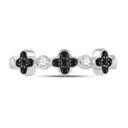 14k White Gold Round Black Diamond Clover Band Ring 1/4 Cttw