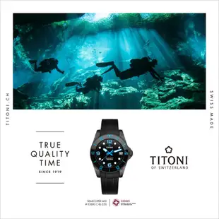 TITONI 梅花【83600 C-BL-256】SEASCOPER 600米陶瓷錶圈鍛造碳天文台認證潛水機械錶-渦輪藍