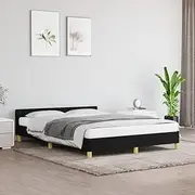 vidaXL Double Bed Frame with Headboard - Breathable Fabric and Supportive Plywood Slats - Easy Assembly - 193 x 143 x 50 cm, Black