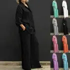Solid Color Blouse and Straight Pants Two Piece Set for Women Casual Suit