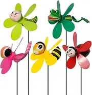 Garden Decor Pinwheels, 5-Pack Colorful 3D Lovely Insect Whirligigs Wind Spinners Outdoor Pinwheels for Yard and Garden Wind Spinners for Yard Lawn Decorations (5PCS Mix Set)