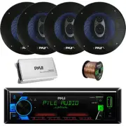 Pyle Single DIN MP3 Receiver, 4x 6.5'' 360W Speakers W/Wire, 4-Channel Amplifier