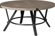 [Signature Design by Ashley] Zontini Industrial Round Coffee Table, Light Brown & Black
