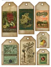 Seven Garden Theme HANG TAGS Ephemera Vintage Style for Junk Journal etc